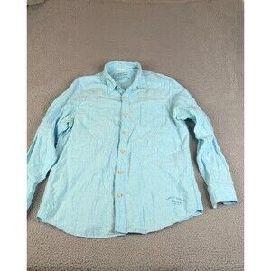 TOMMY BAHAMA Linen Shirt Men Large Blue Chambray Long Sleeve Button Woven Casual